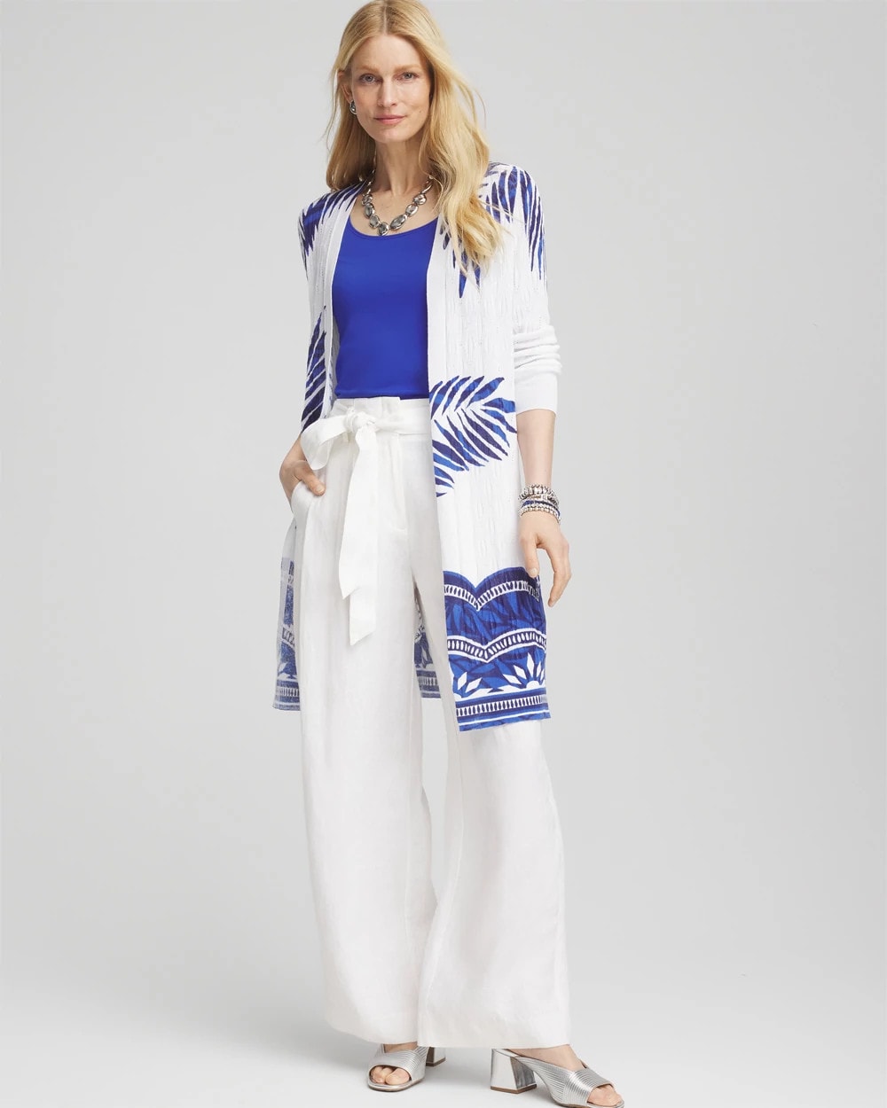 Chico's | Island Motif Pointelle Long Cardigan/ Alabaster