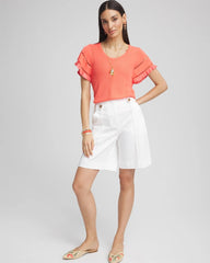 Chico's | Cutout Short-Sleeved Pullover Sweater/ Melon Mambo