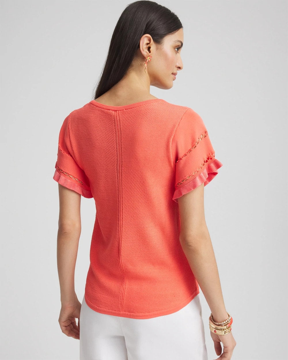 Chico's | Cutout Short-Sleeved Pullover Sweater/ Melon Mambo
