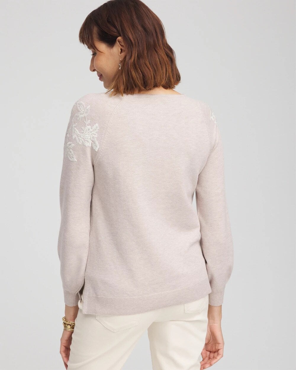 Chico's | Embroidered Boatneck Sweater/ Helium