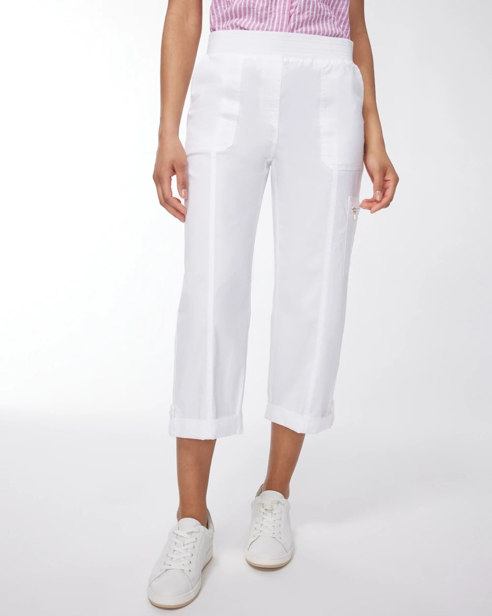 Chico's | Alabaster Poplin Cropped Roll Tab Pants/ Alabaster