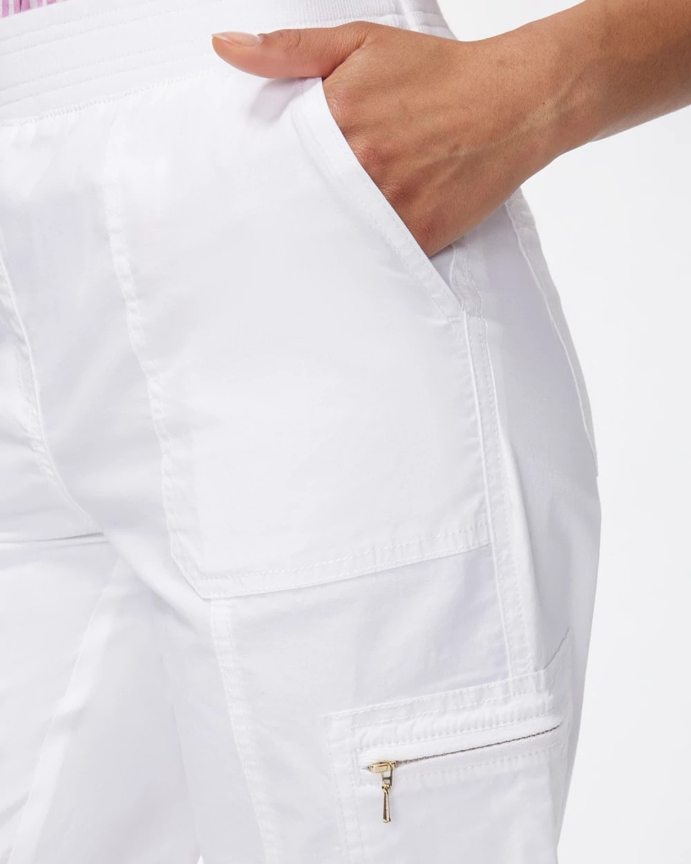 Chico's | Alabaster Poplin Cropped Roll Tab Pants/ Alabaster