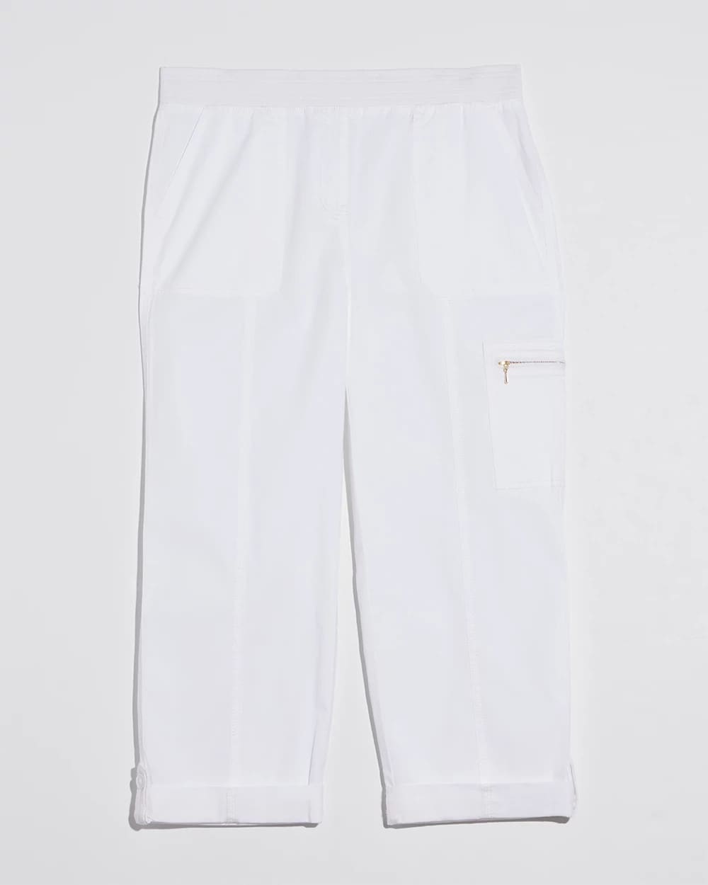 Chico's | Alabaster Poplin Cropped Roll Tab Pants/ Alabaster