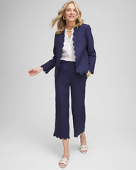 Chico's | Linen Scallop Hem Crop Pants/ Passport Blue