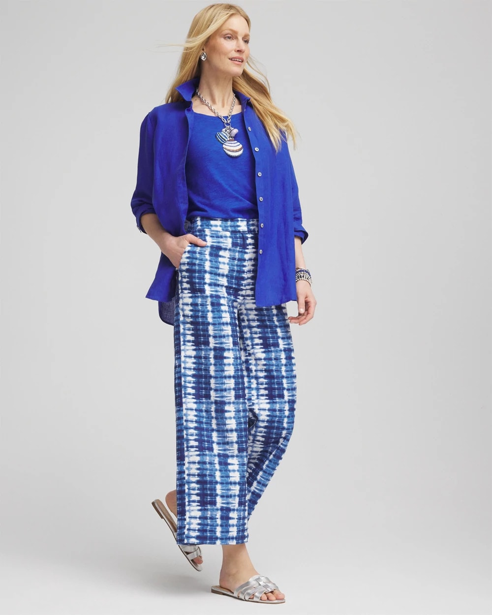 Chico's | Tie-Dye Linen Cropped Pants/ Blue
