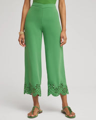 Chico's | Petite Satin Eyelet Hem Culottes/ Verdant Green