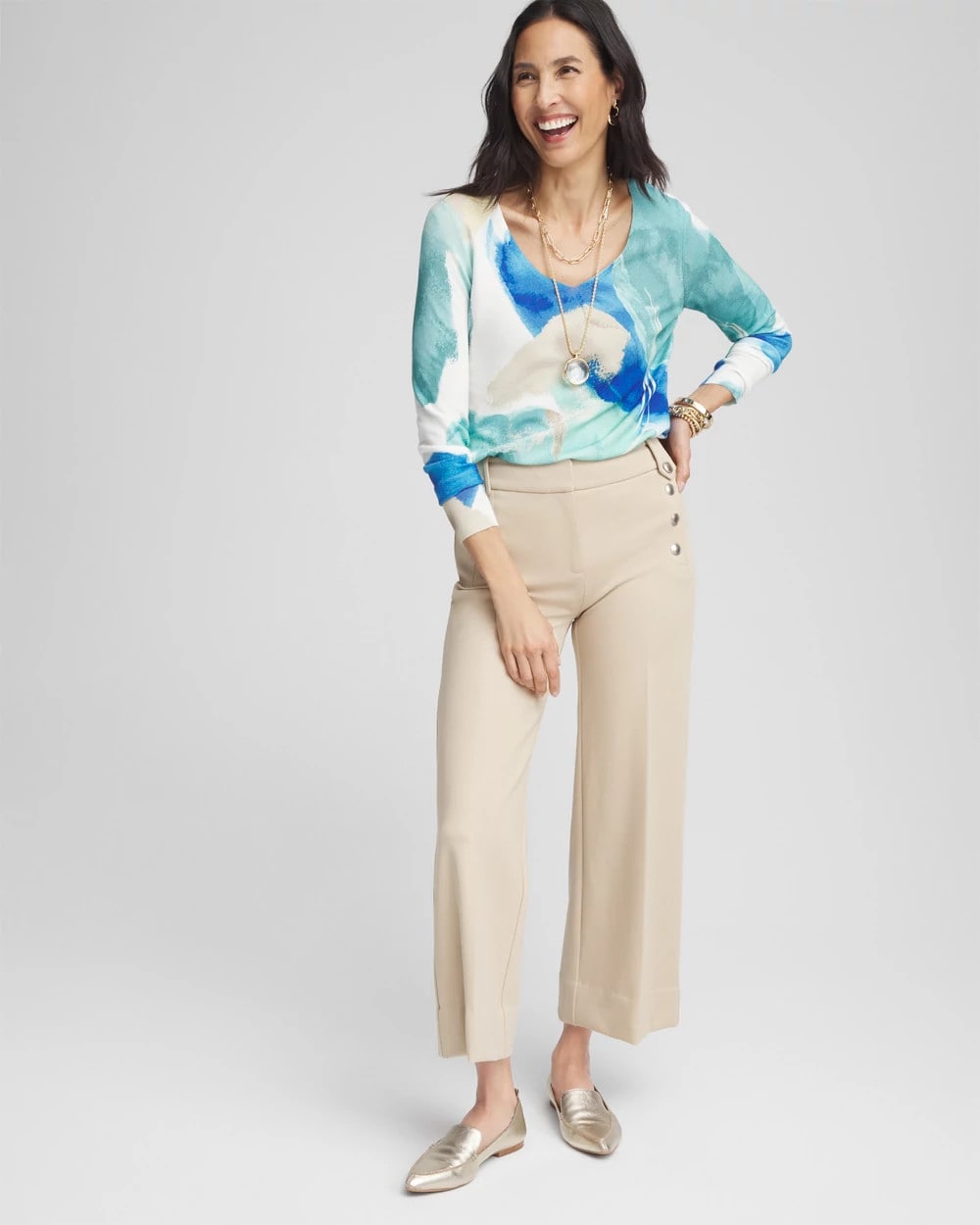 Chico's | Button Knit Twill Cropped Pants/ Wild Truffle