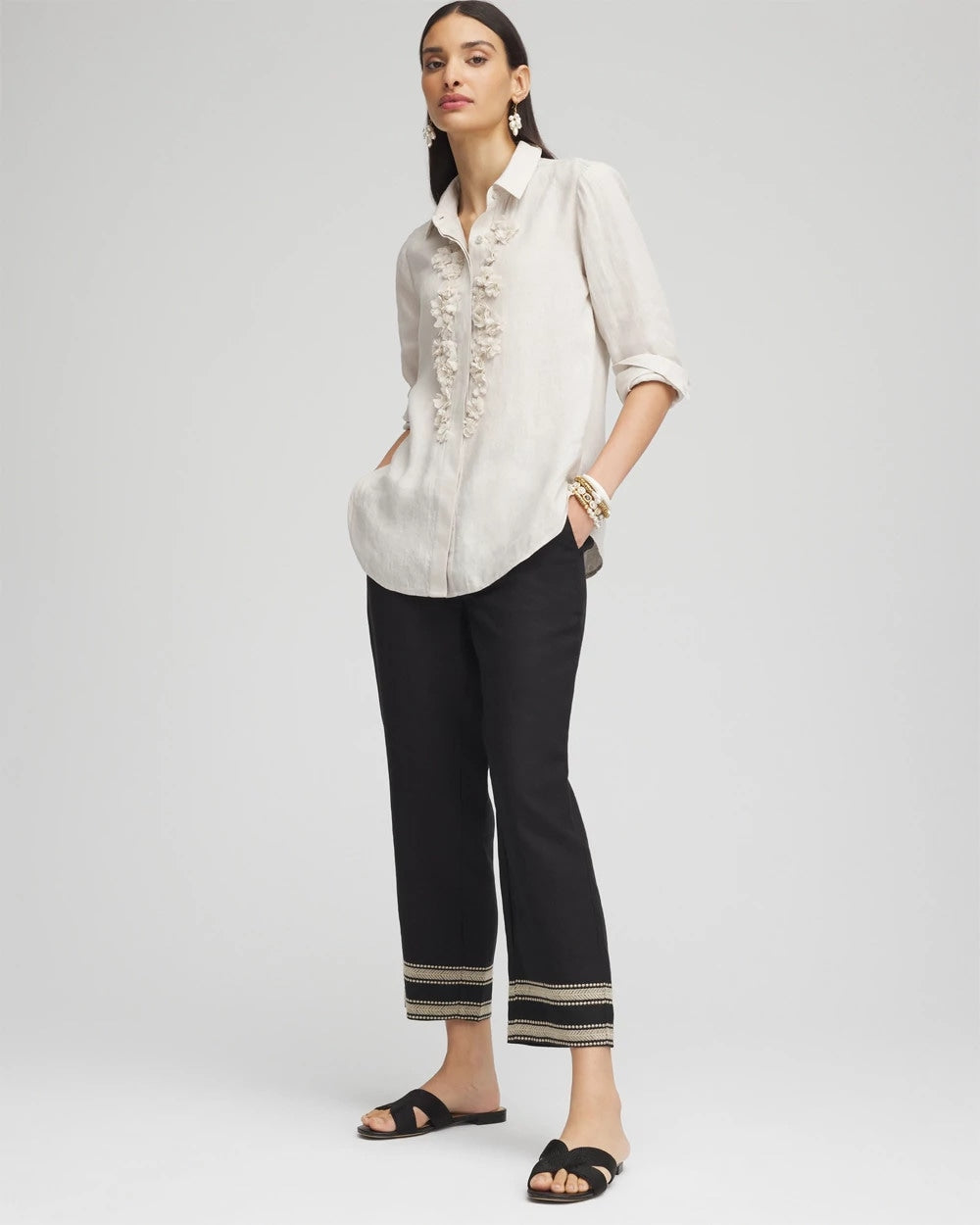 Chico's | Linen Elastic Waist Cropped Pants/ Black
