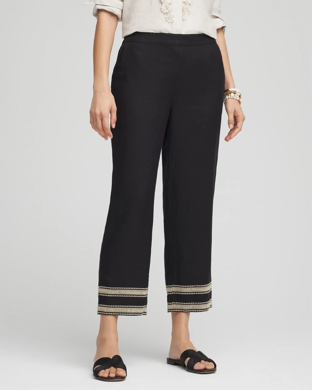 Chico's | Linen Elastic Waist Cropped Pants/ Black