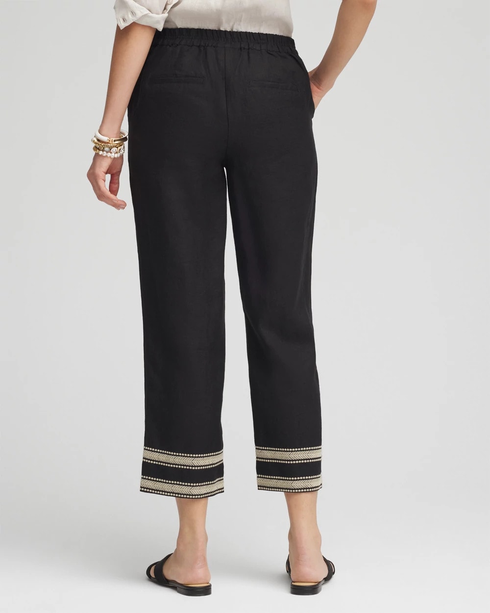 Chico's | Linen Elastic Waist Cropped Pants/ Black