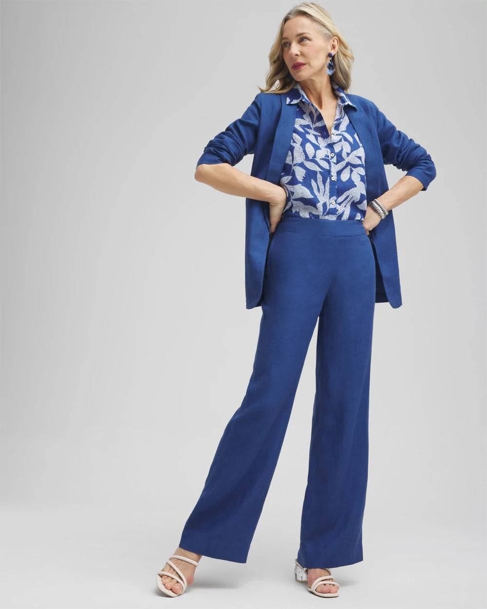 Chico's | Linen Trouser Flare Pants/ Naval Indigo
