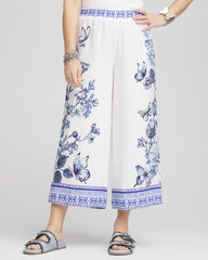 Chico's | Butterfly Pull-On Linen Cropped Pants/ Alabaster
