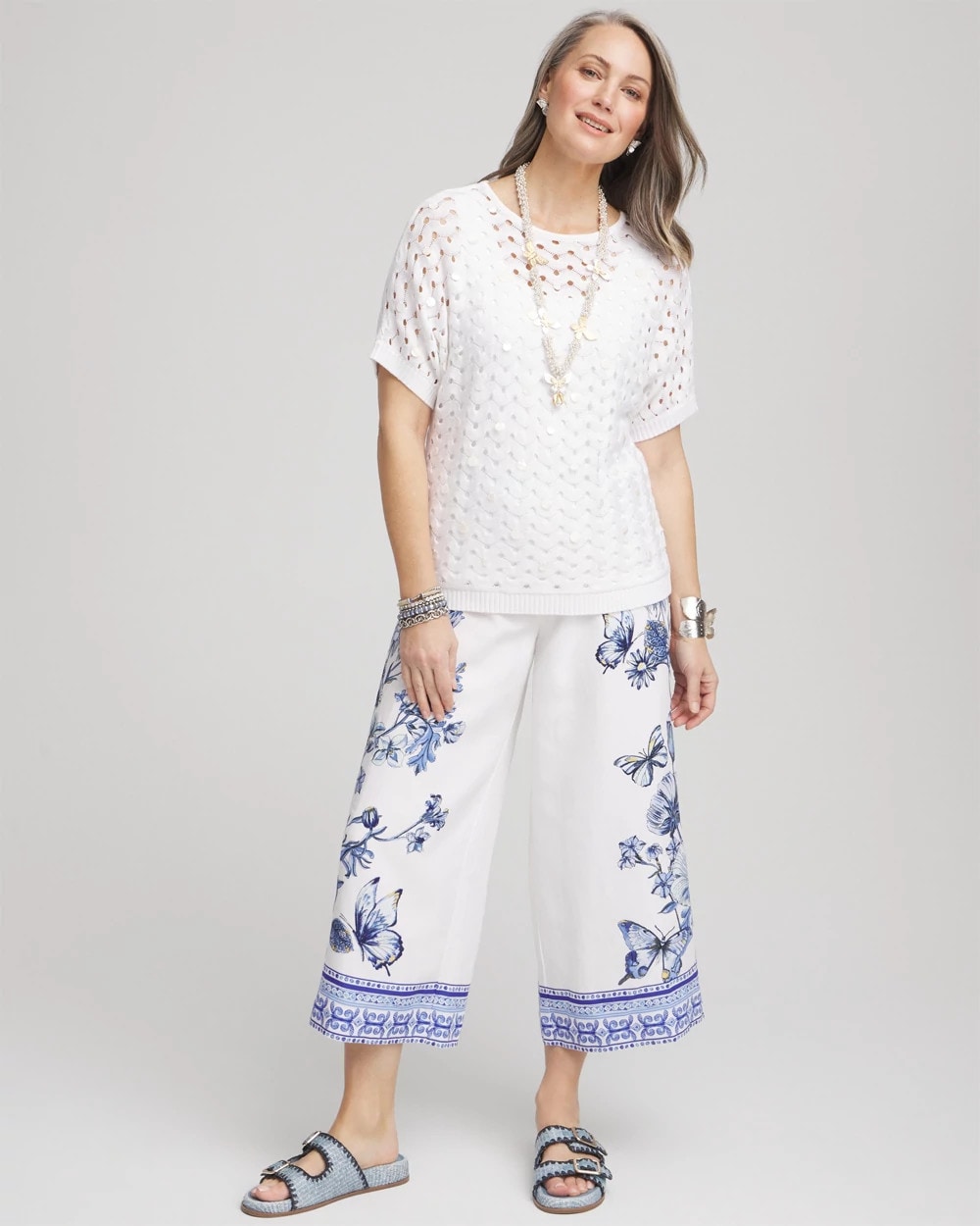 Chico's | Butterfly Pull-On Linen Cropped Pants/ Alabaster