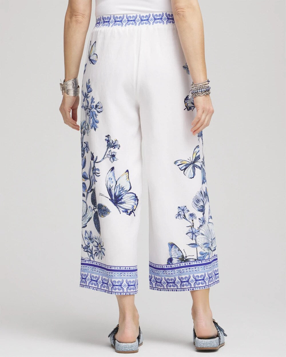 Chico's | Butterfly Pull-On Linen Cropped Pants/ Alabaster