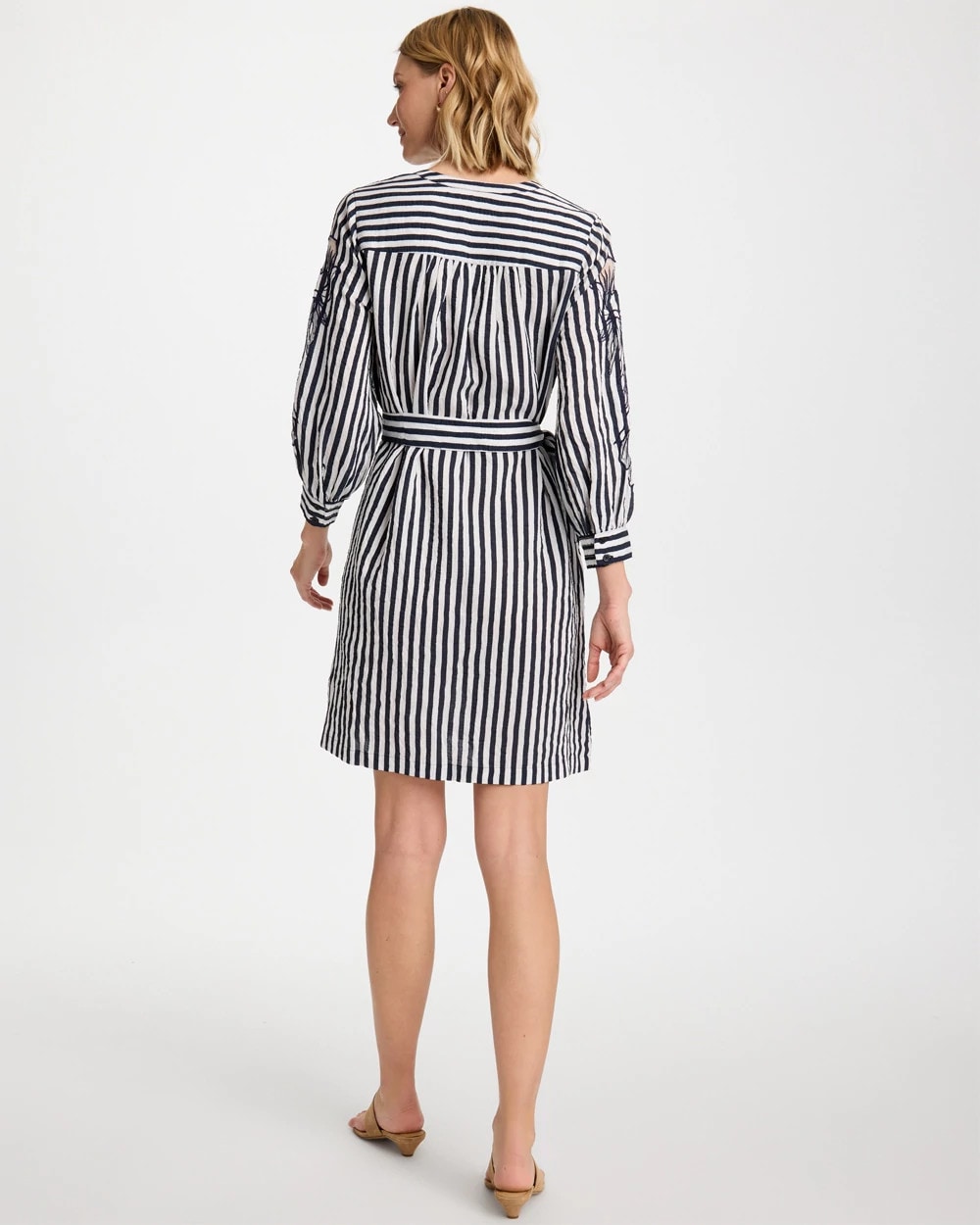 Chico's | Embroidered Striped Dress/ Navy