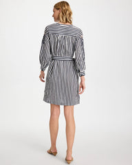Chico's | Embroidered Striped Dress/ Navy