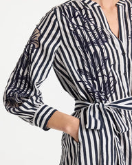 Chico's | Embroidered Striped Dress/ Navy