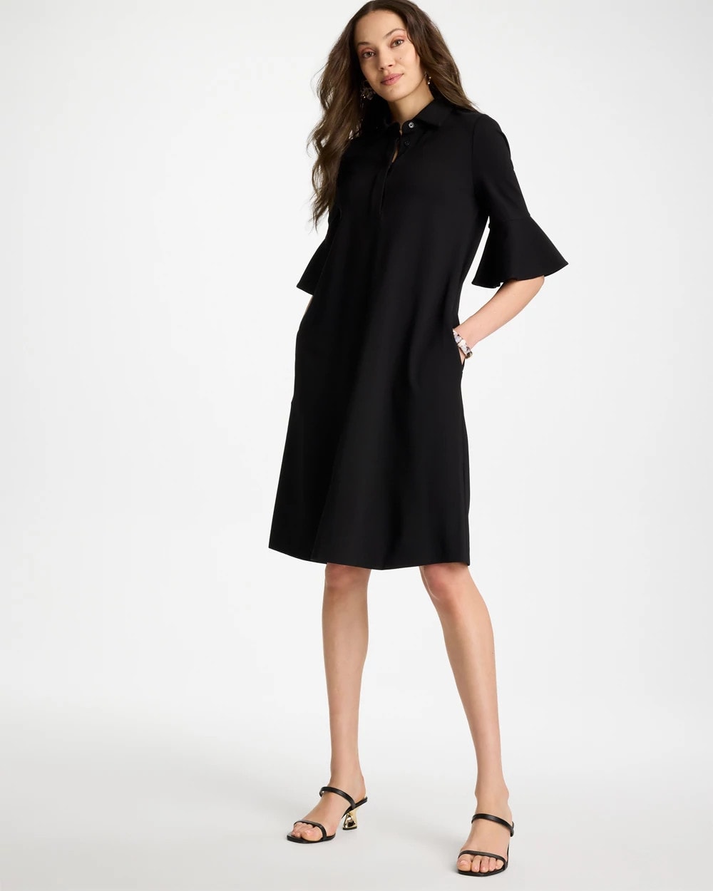 Chico's | Knit Flounce Sleeve Dress/ Black