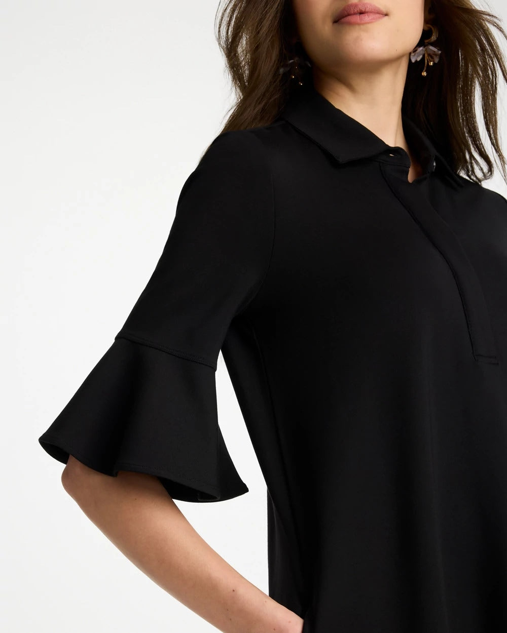 Chico's | Knit Flounce Sleeve Dress/ Black