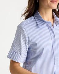 Chico's | Popover Striped Tiered Poplin Dress/ Blue Orchid