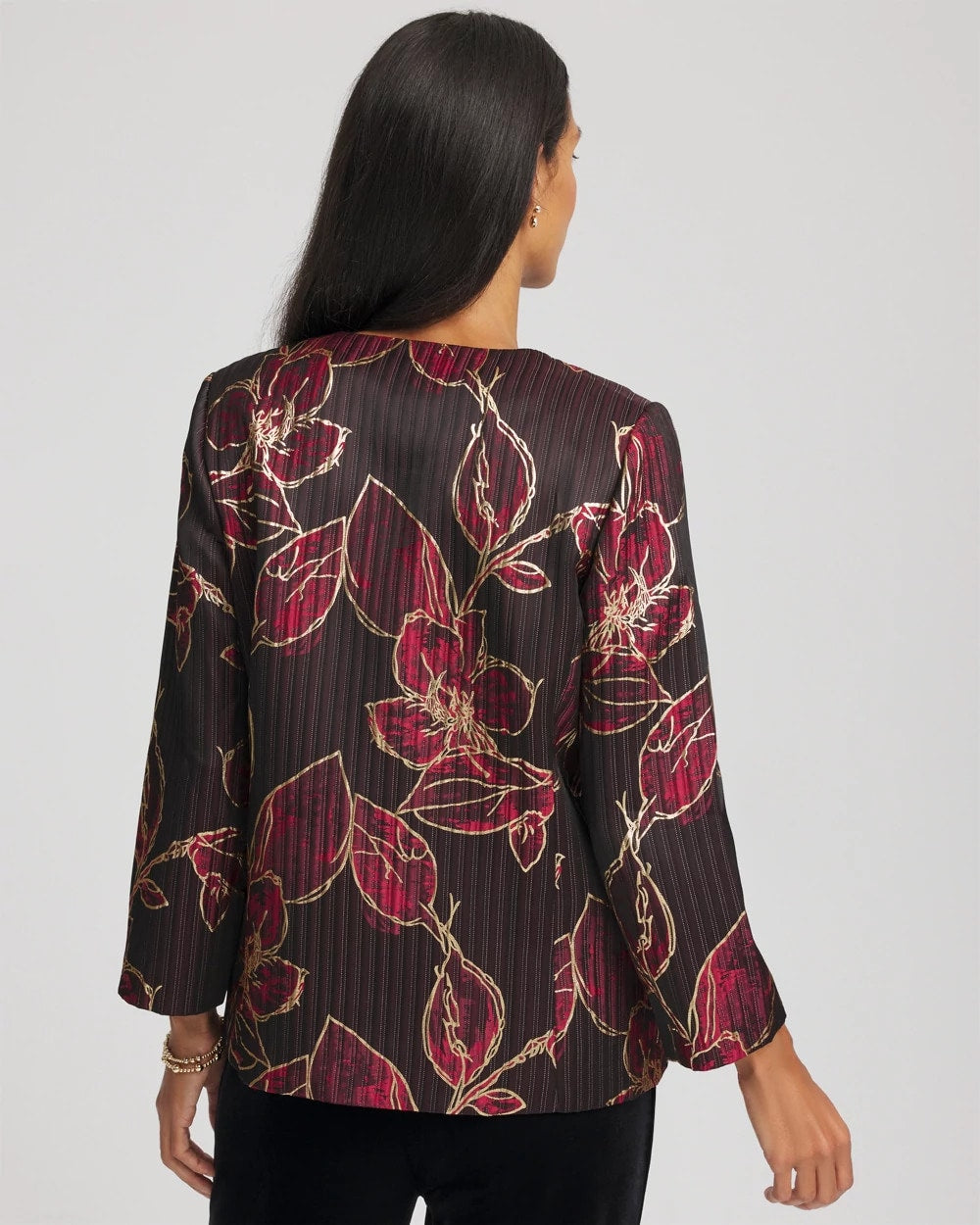 Chico's | Travelers™ Collection Jacquard Foiled Floral Jacket/ Red