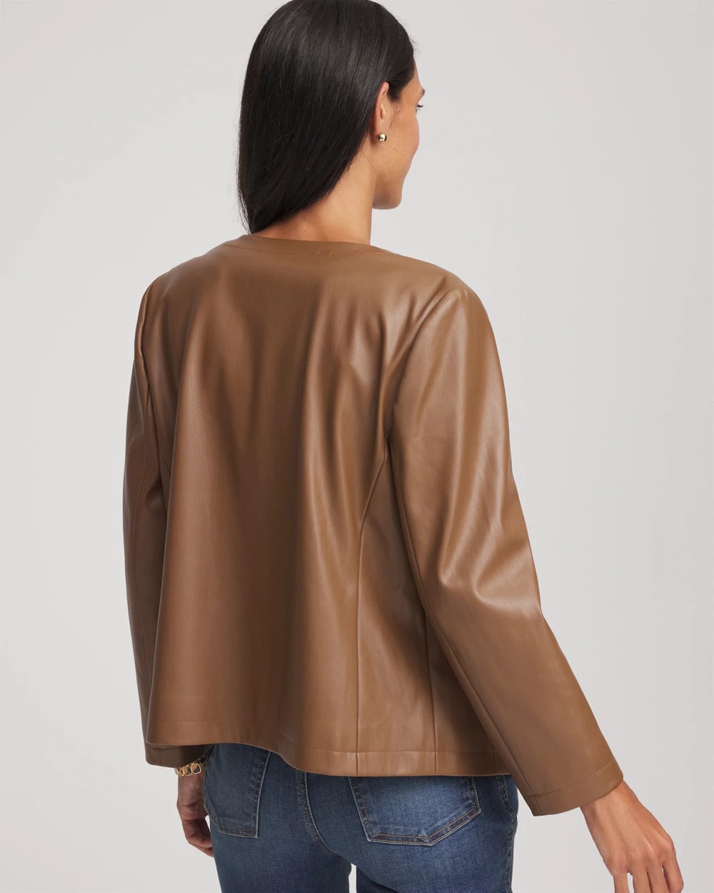 Chico's | Floral Cutwork Faux Leather Jacket/ Chocolate Truffle