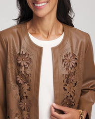 Chico's | Floral Cutwork Faux Leather Jacket/ Chocolate Truffle