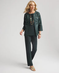 Chico's | Travelers™ Collection Faux Leather Floral Jacket/ Darkest Spruce