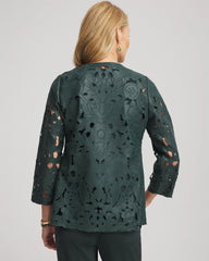 Chico's | Travelers™ Collection Faux Leather Floral Jacket/ Darkest Spruce