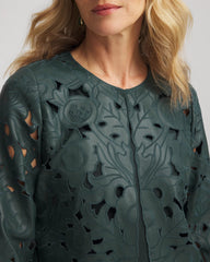 Chico's | Travelers™ Collection Faux Leather Floral Jacket/ Darkest Spruce