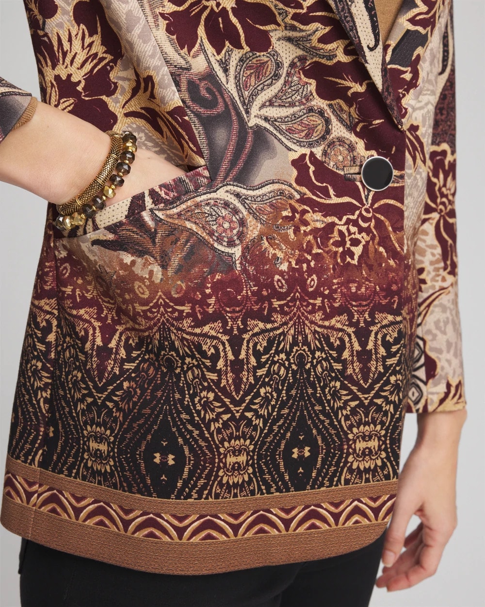 Chico's | Artisanal Print Ponte Blazer/ Graphite Gray