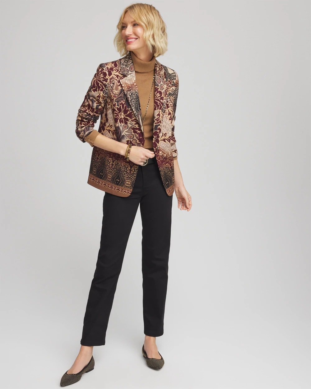 Chico's | Artisanal Print Ponte Blazer/ Graphite Gray