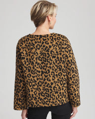 Chico's | Fuzzy Collarless Animal Print Jacket/ Camel