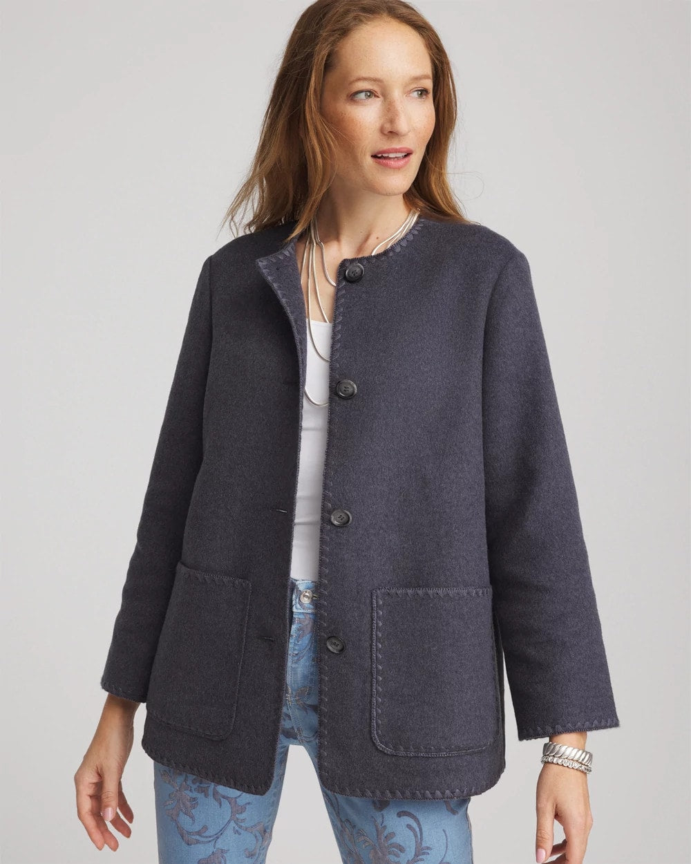 Chico's | Wool Scarf Jacket/ Dark Denim Heather