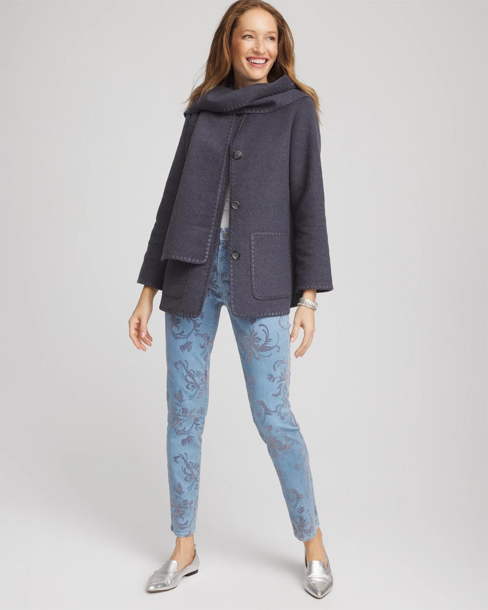 Chico's | Wool Scarf Jacket/ Dark Denim Heather