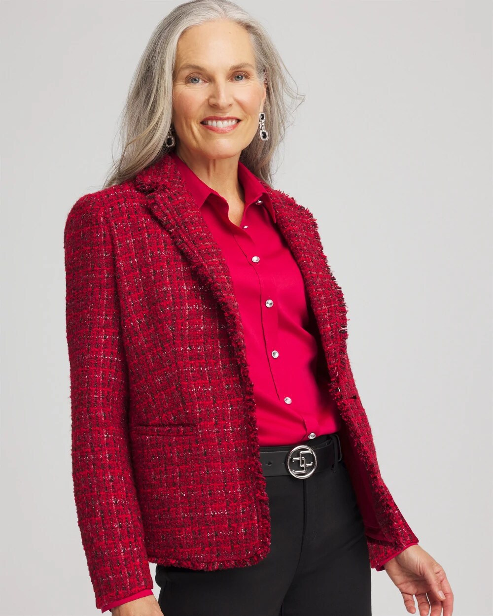Chico's | Red Tweed Sequins Blazer/ Red