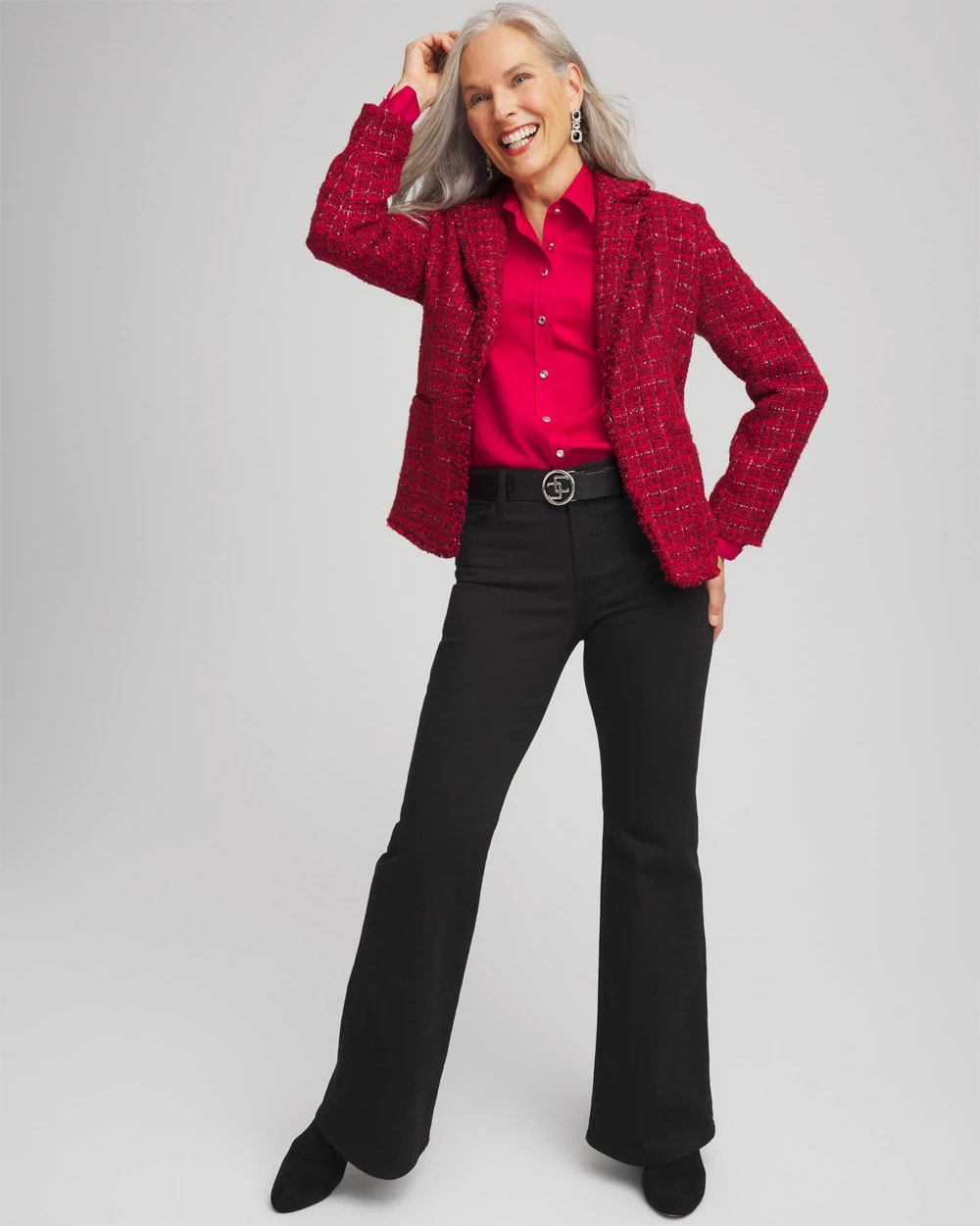Chico's | Red Tweed Sequins Blazer/ Red