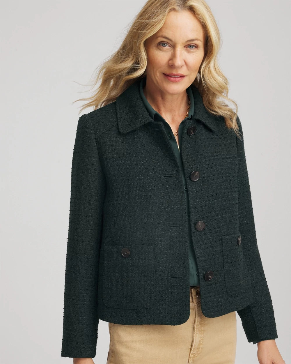 Chico's | Tweed Cropped Jacket/ Darkest Spruce