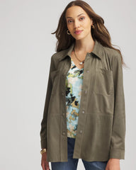 Chico's | Suede Collared Long-Sleeved Shacket/ Nettle Leaf