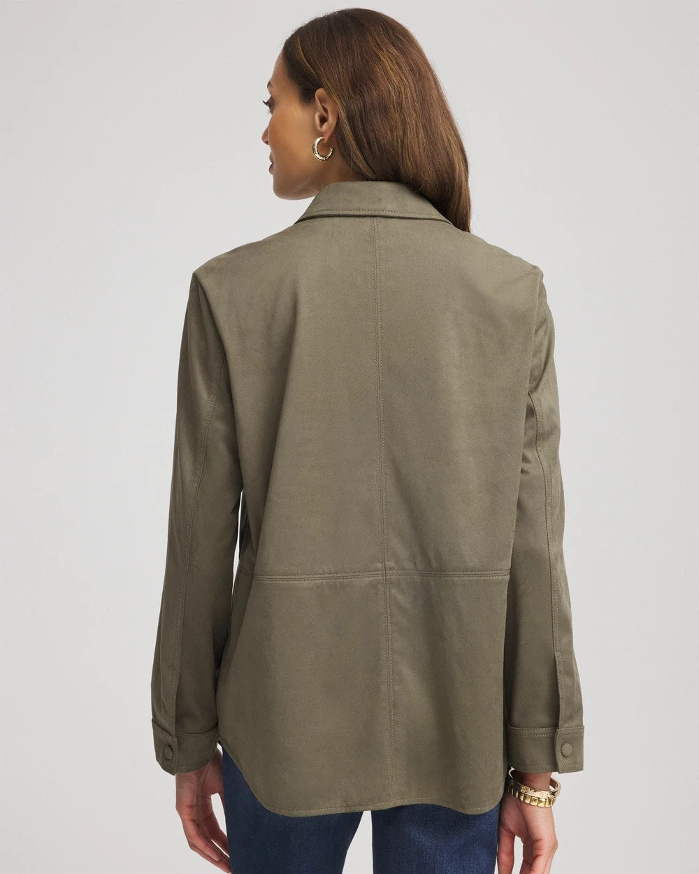 Chico's | Suede Collared Long-Sleeved Shacket/ Nettle Leaf