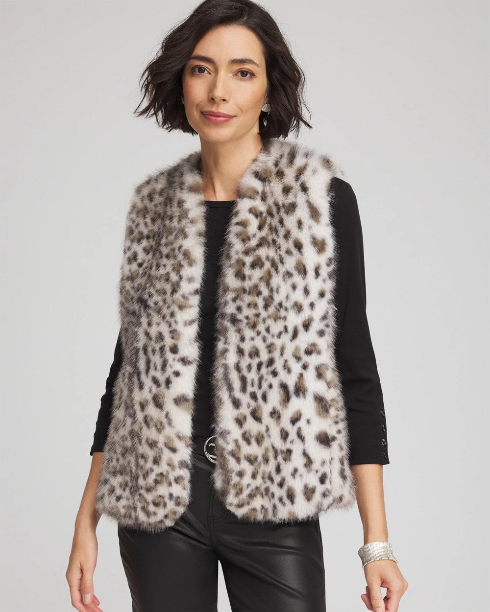 Chico's | Snow Leopard Faux Fur Vest/ Cream