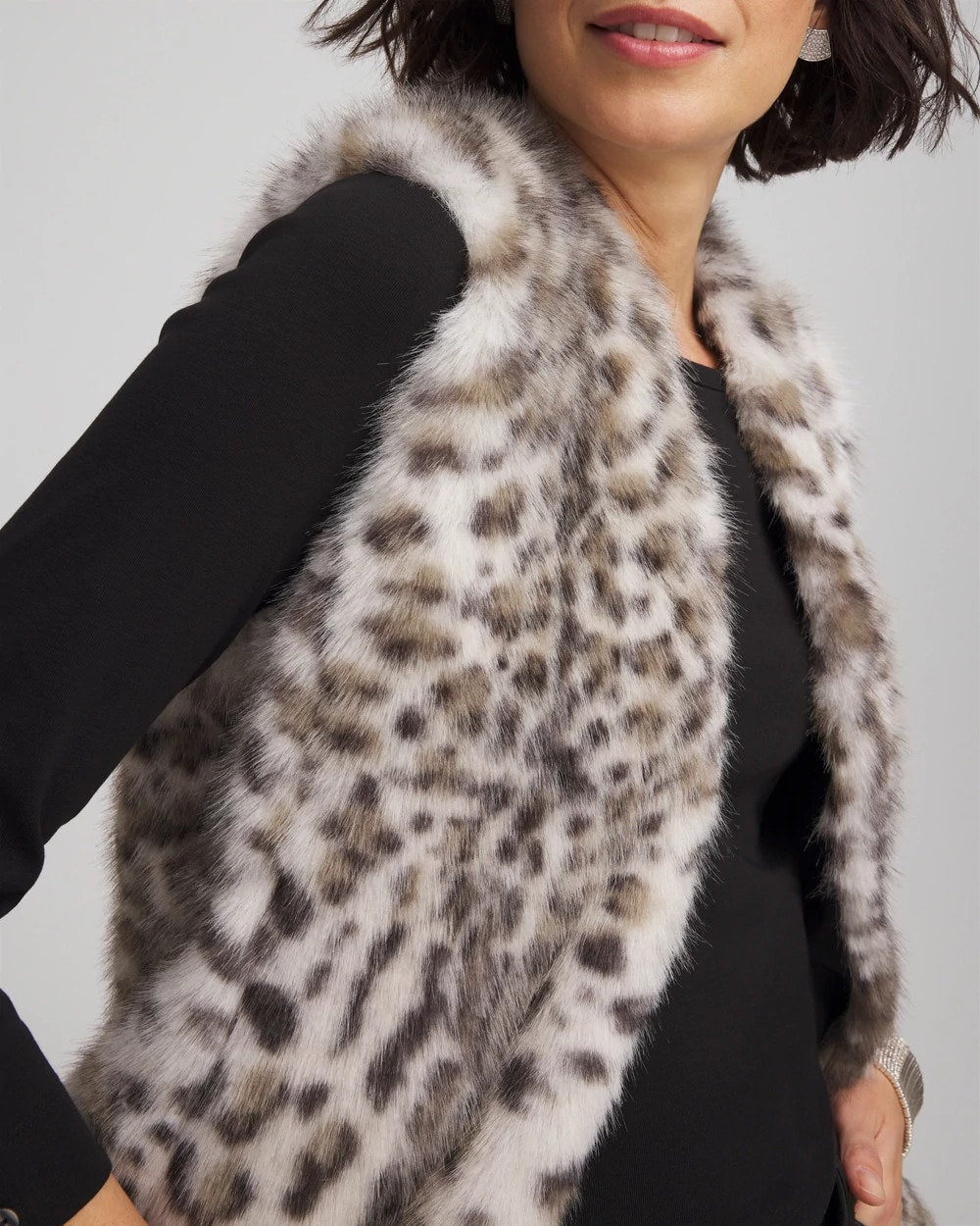 Chico's | Snow Leopard Faux Fur Vest/ Cream