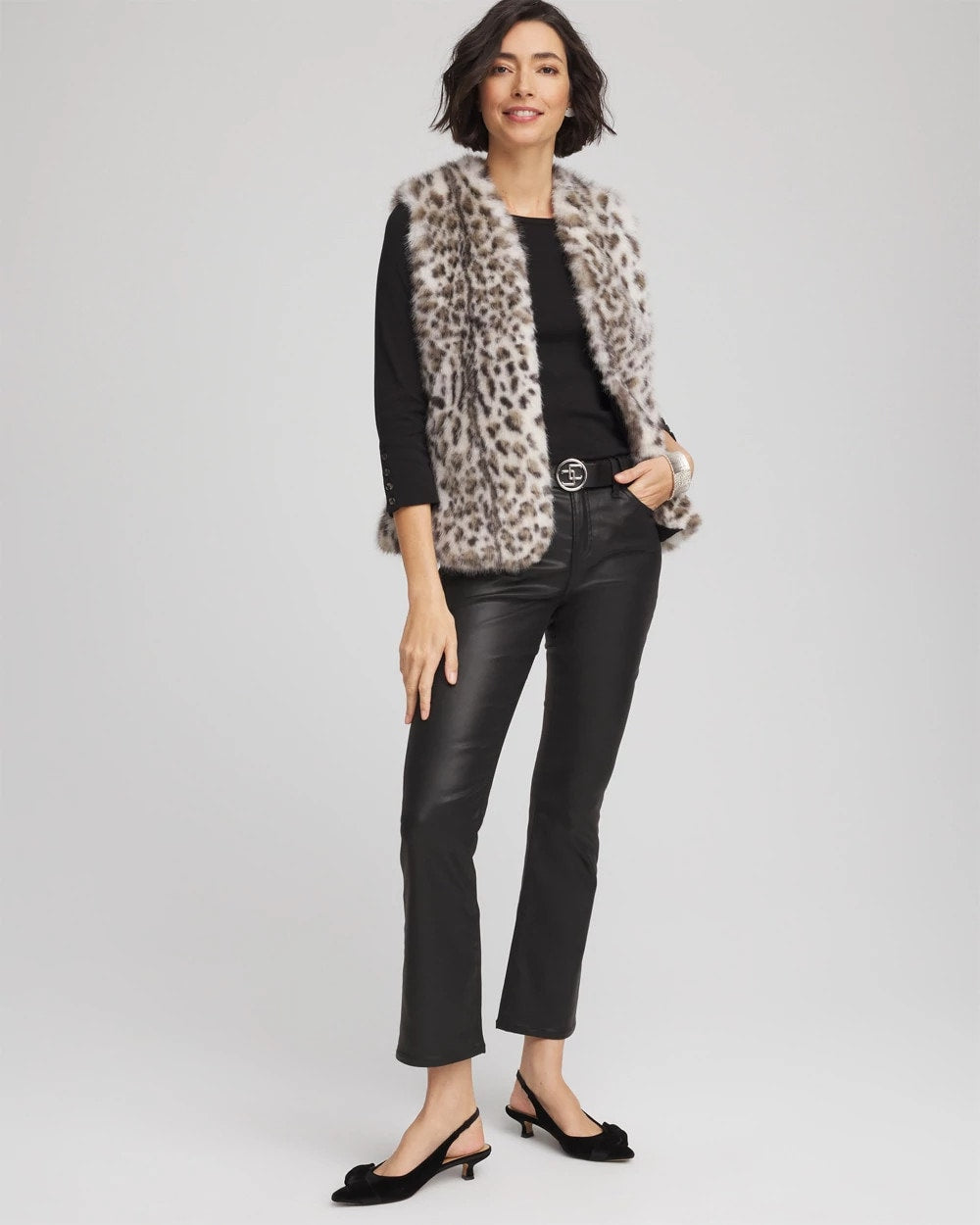 Chico's | Snow Leopard Faux Fur Vest/ Cream