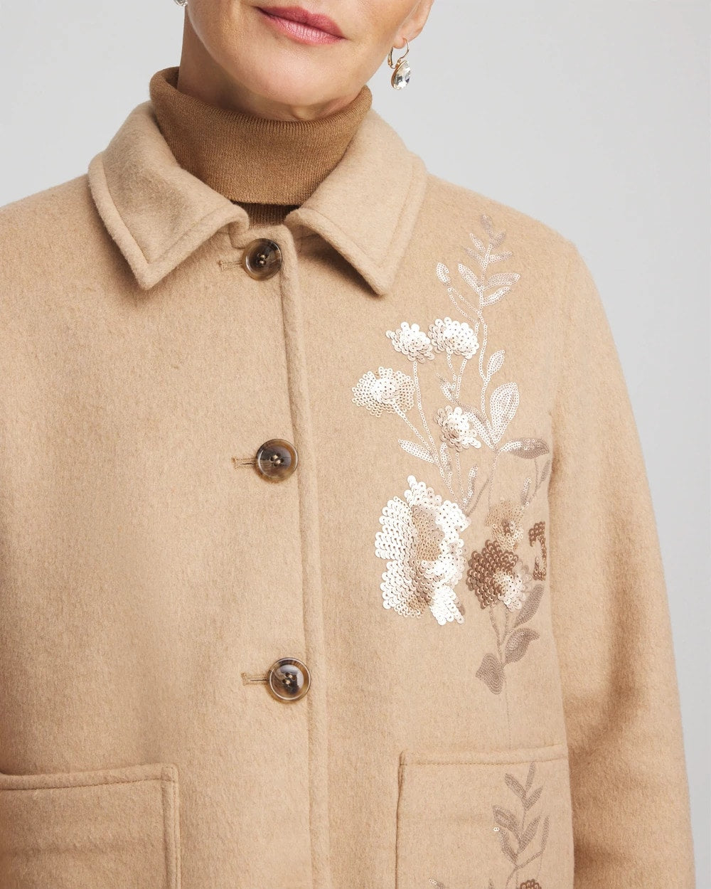 Chico's | Embroidered Wool Chore Jacket/ Light Taupe Heather