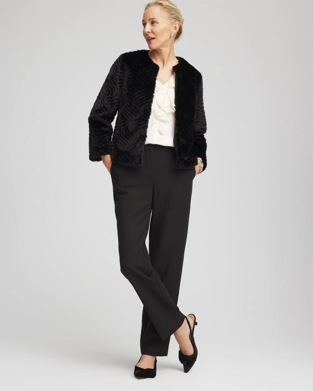 Chico's | Pattern Fur Jacket/ Black