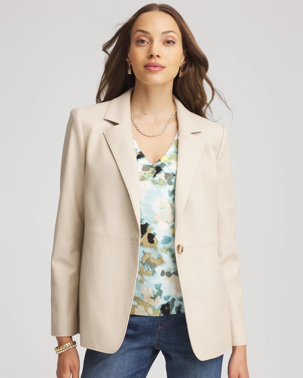 Chico's | Faux Leather Blazer/ Ivory Wheat