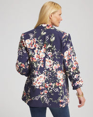 Chico's | Floral Ruched Sleeve Blazer/ Passport Blue