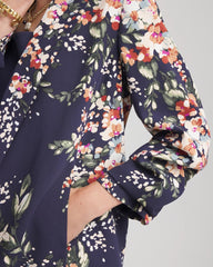 Chico's | Floral Ruched Sleeve Blazer/ Passport Blue