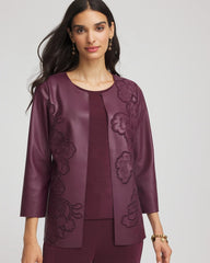 Chico's | Travelers™ Collection Faux Leather Embroidered Jacket/ Blackened Burgundy