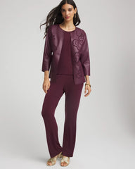 Chico's | Travelers™ Collection Faux Leather Embroidered Jacket/ Blackened Burgundy